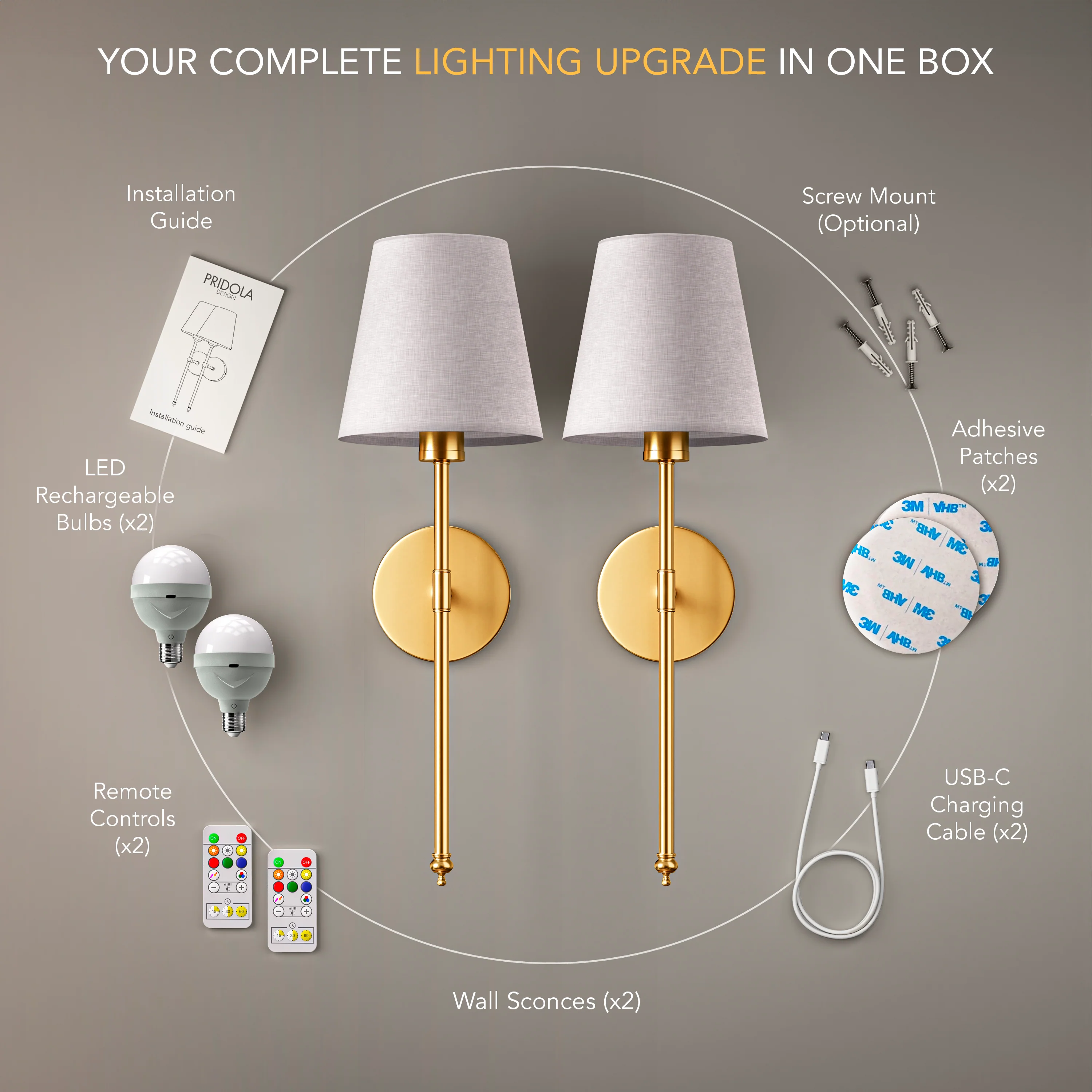 WIRELESS WALL SCONCE (SET OF 2 + 2 BULBS INCLUDED) - Image 6