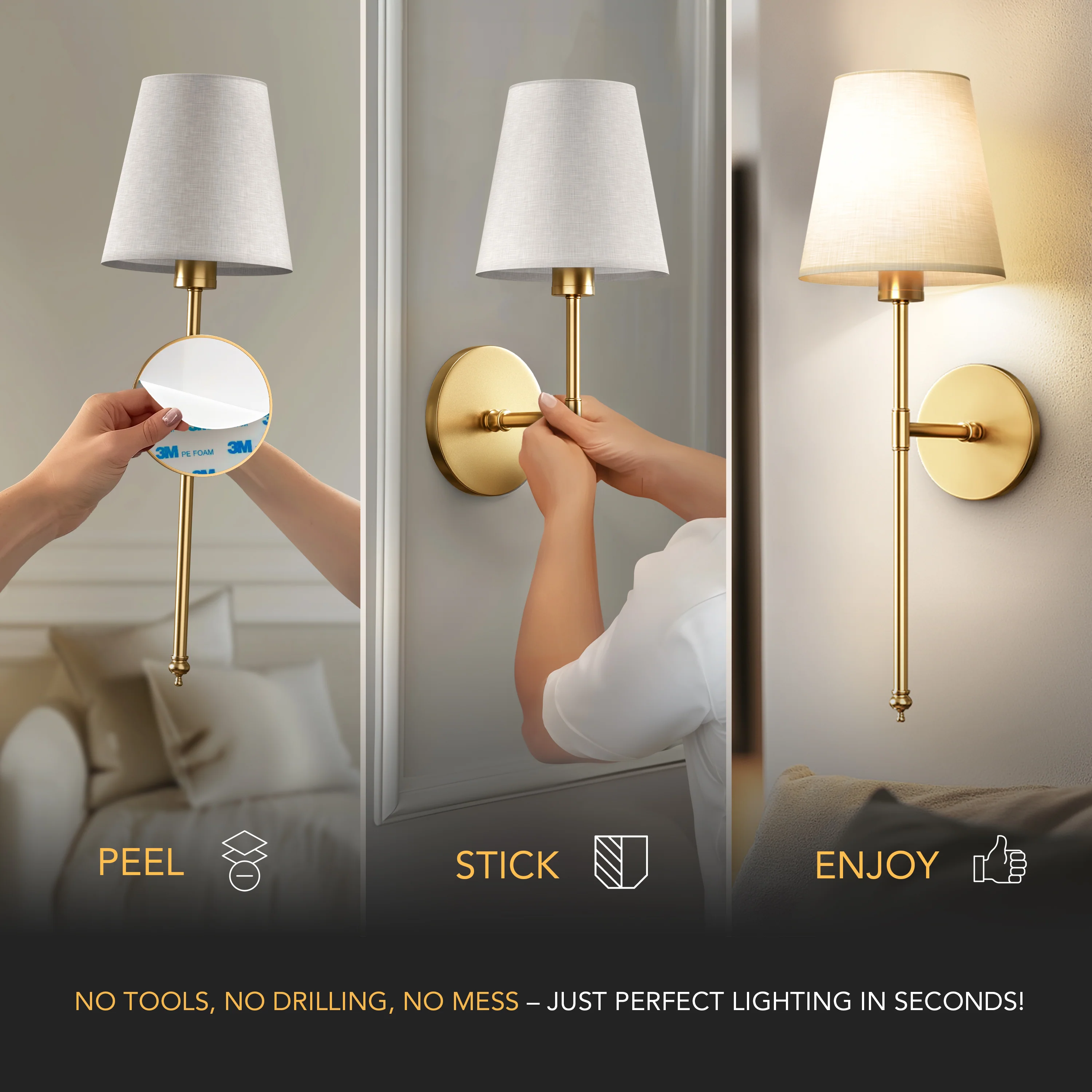 WIRELESS WALL SCONCE (SET OF 2 + 2 BULBS INCLUDED) - Image 3